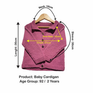Cardigan | Hand Knit 100% Wool | For Baby Girls| Size-2 Years - Mojopanda Organic  Store