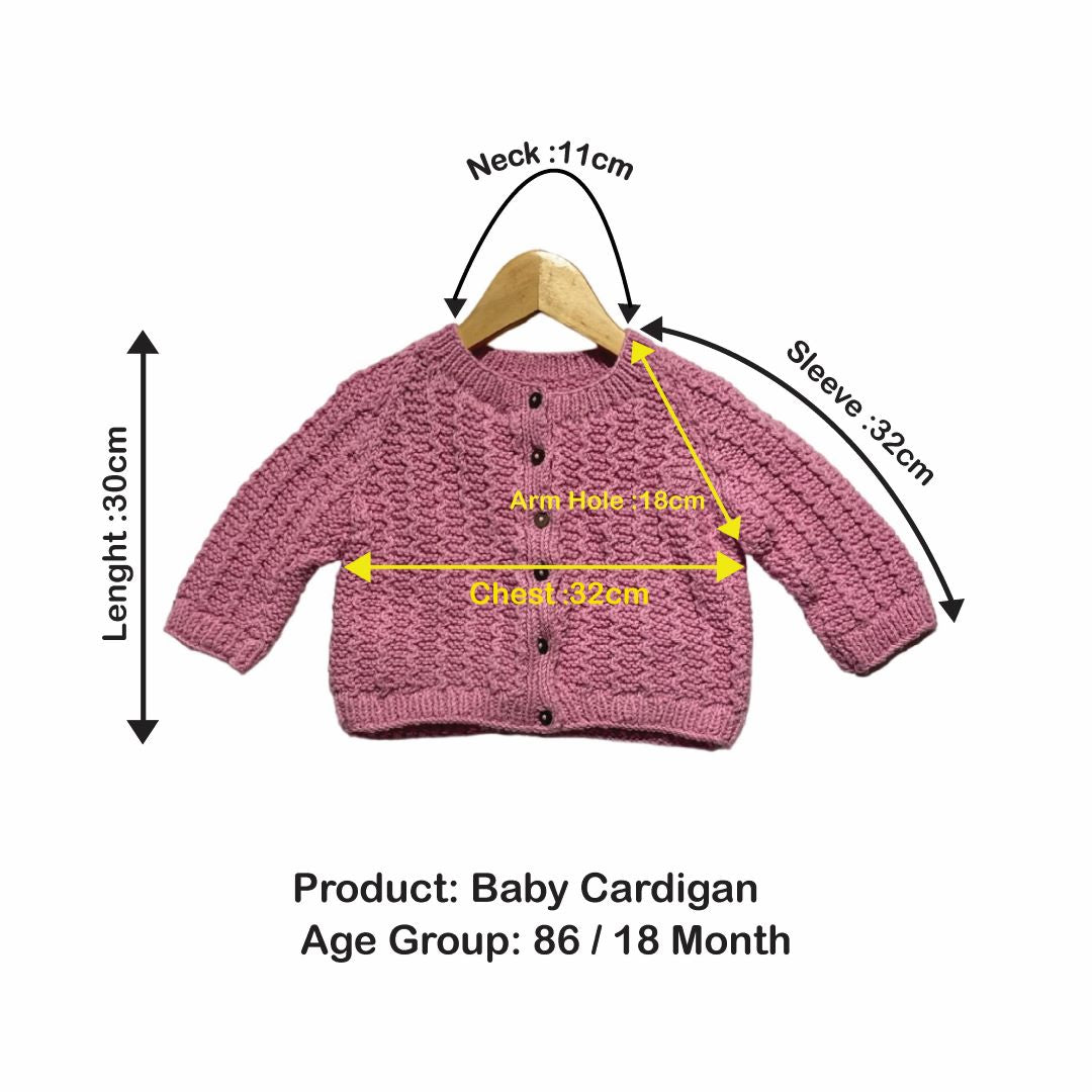 Cardigan | Hand Knit 100% Wool | For Baby Girls| Size-2 Years - Mojopanda Organic  Store