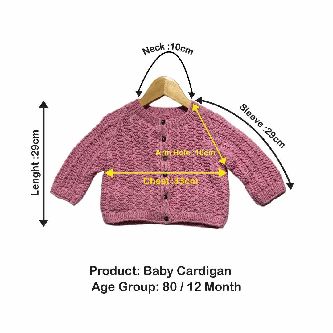 Cardigan | Hand Knit 100% Wool | For Baby Girls| Size-2 Years - Mojopanda Organic  Store