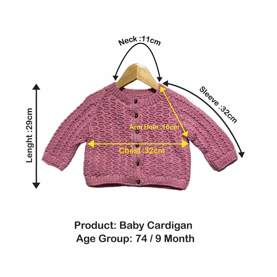 Cardigan | Hand Knit 100% Wool | For Baby Girls| Size-2 Years - Mojopanda Organic  Store