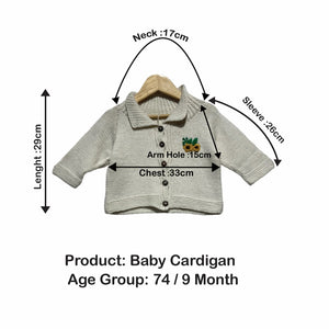 Baby Cardigan with sunflower embroidery | 100% Pure Wool| 74 - 9 months - Mojopanda Organic  Store