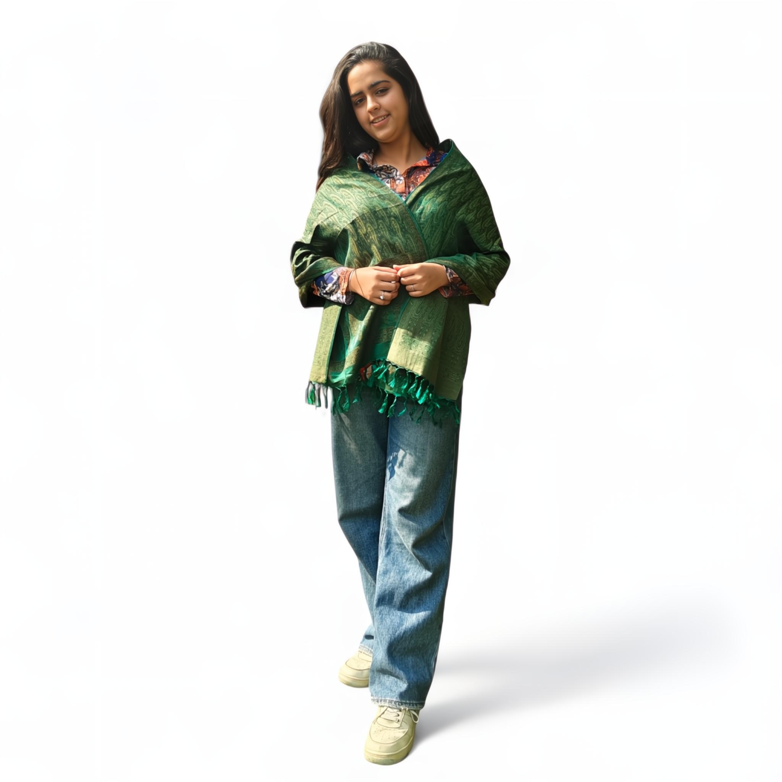 Banana Green Stole | Intricate Paisley Design | For Women - Mojopanda Organic  Store