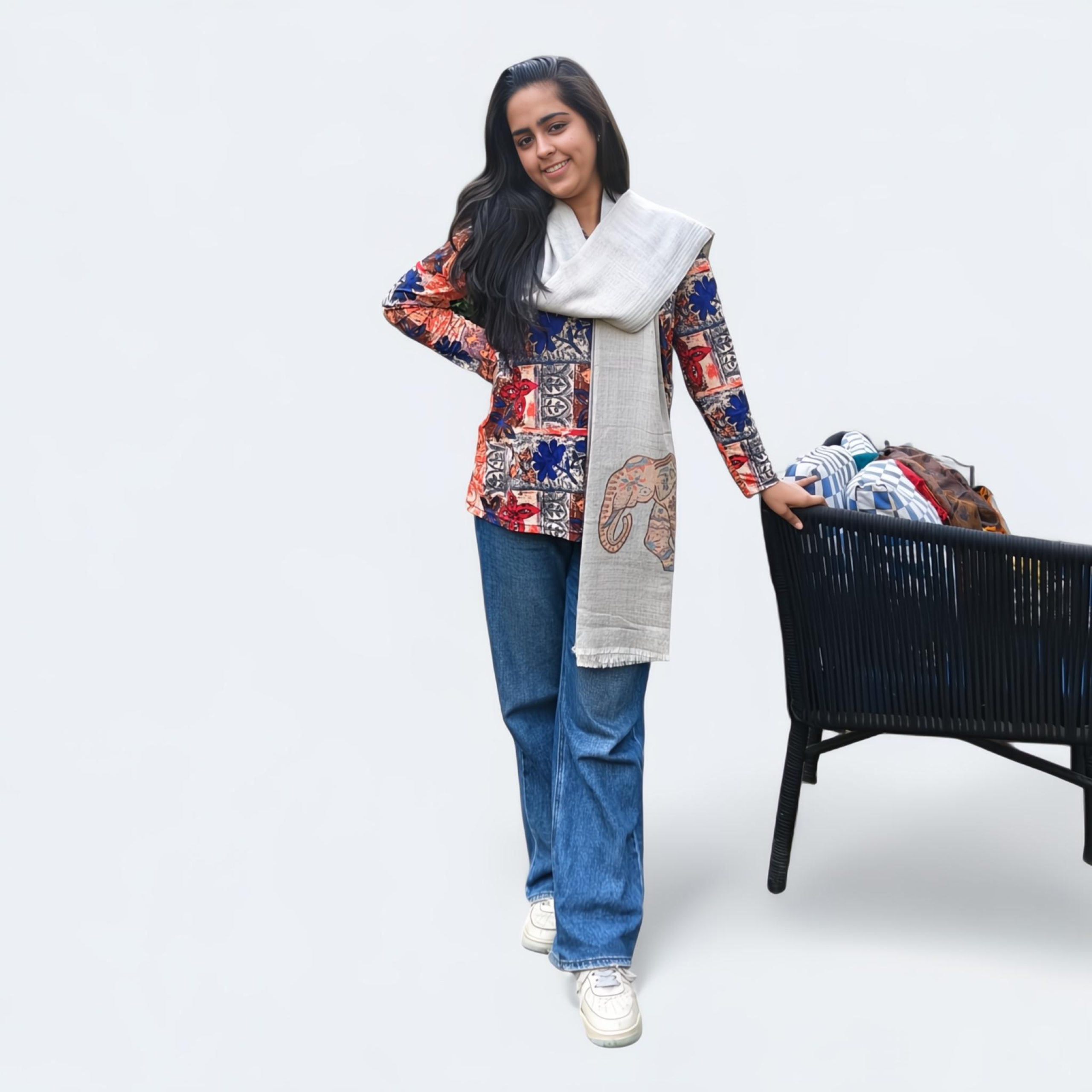 Elephant Printed Wool Silk Blended Stole | Elegant Pattern | For Women - Mojopanda Organic  Store