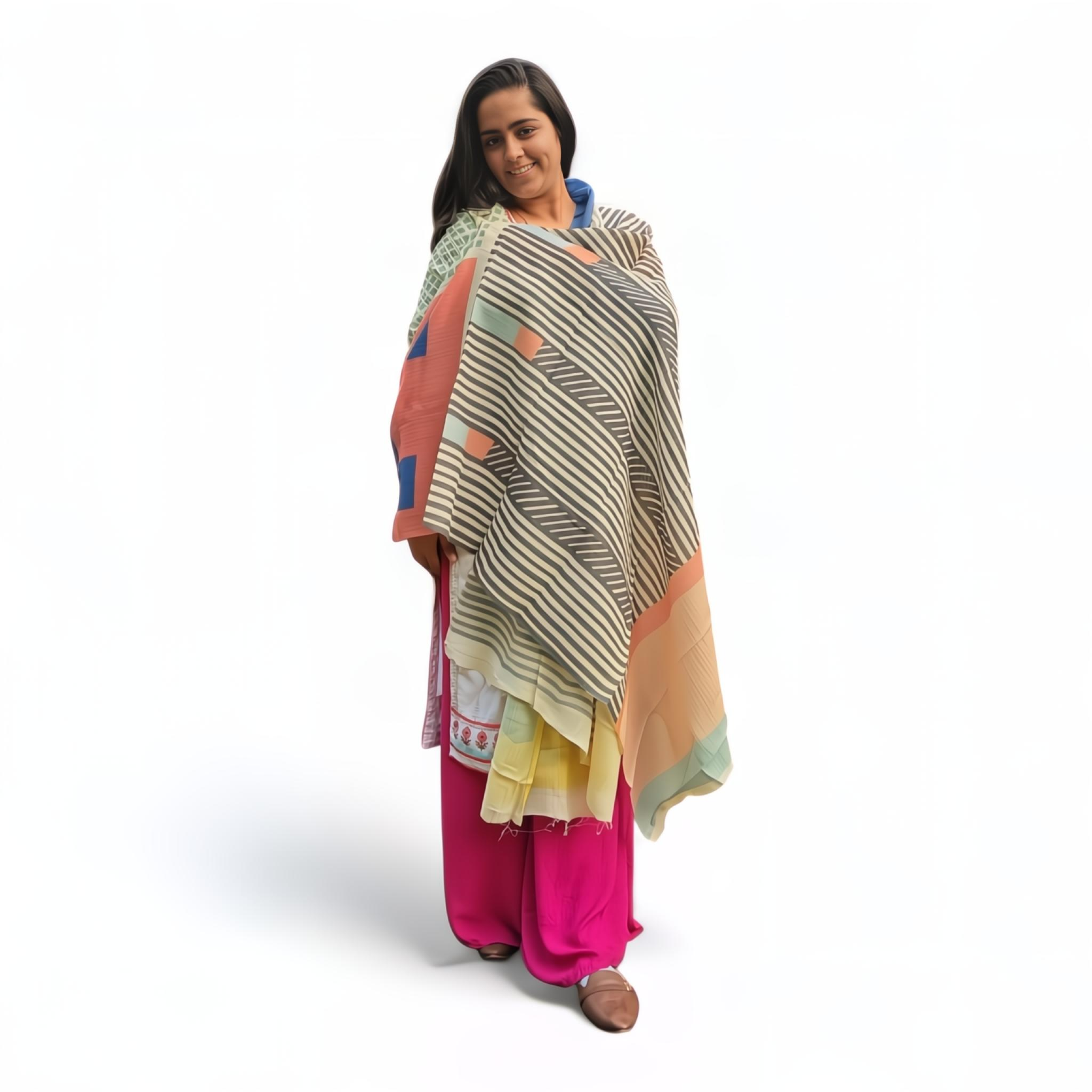 Multi-Color Wool Silk Blended Stole | Elegant Grid Design | For Women - Mojopanda Organic  Store