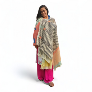 Multi-Color Wool Silk Blended Stole | Elegant Grid Design | For Women - Mojopanda Organic  Store