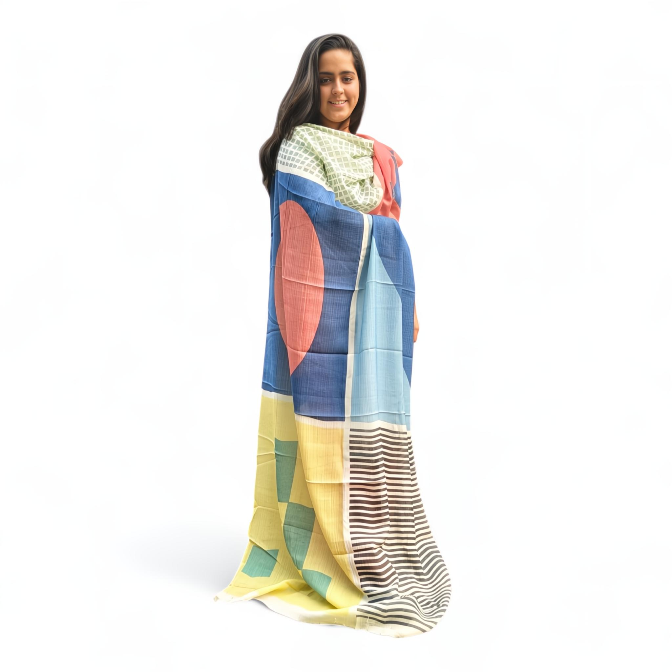 Multi-Color Wool Silk Blended Stole | Elegant Grid Design | For Women - Mojopanda Organic  Store