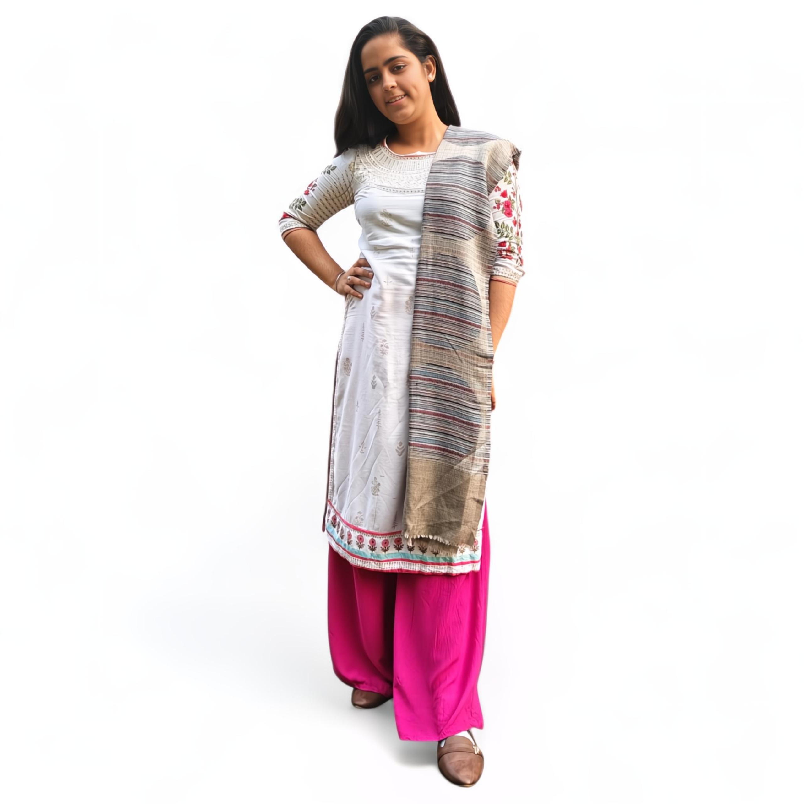 "Multicolor Wool Silk Blended Stole | Elegant Striped Design | For Women - Mojopanda Organic  Store