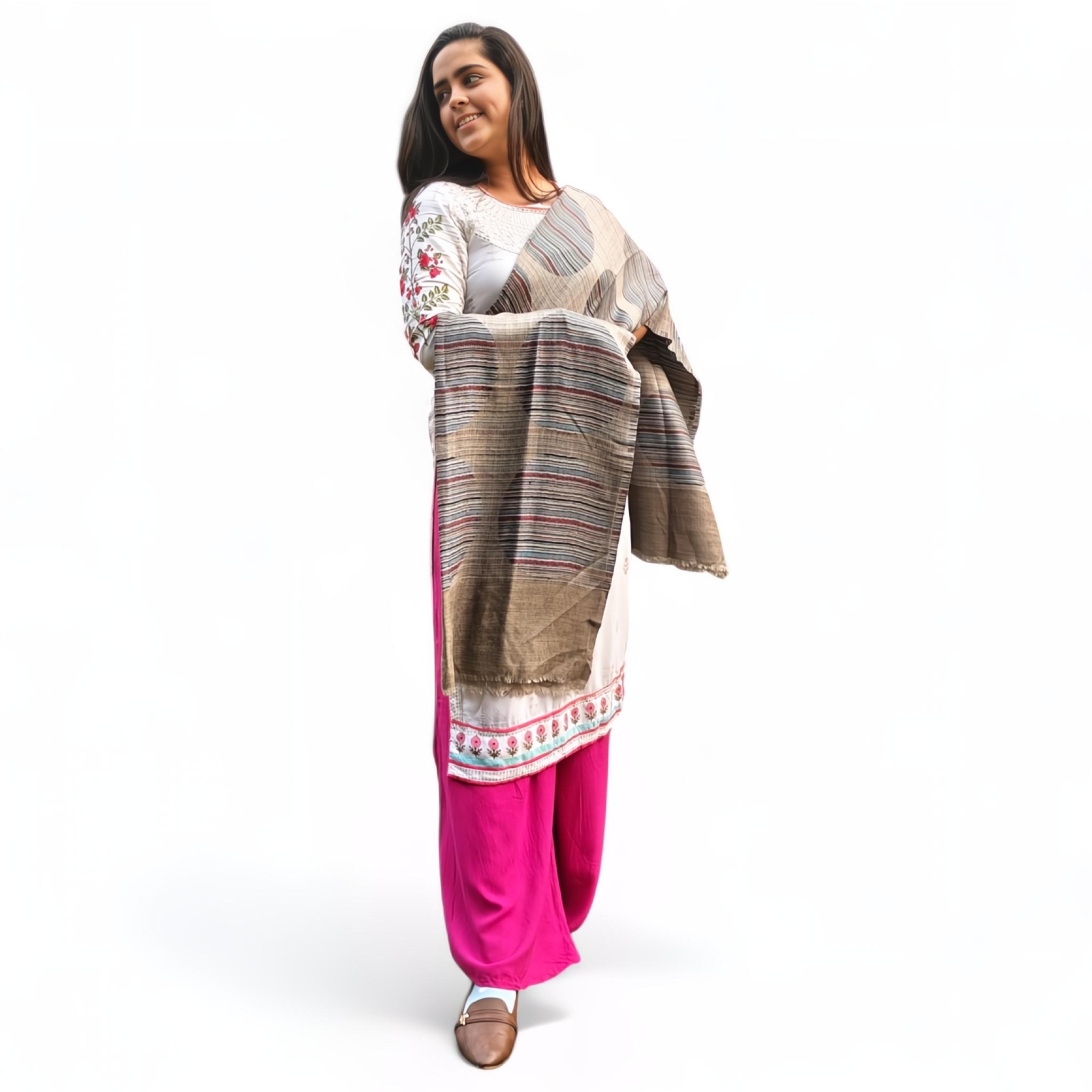 "Multicolor Wool Silk Blended Stole | Elegant Striped Design | For Women - Mojopanda Organic  Store