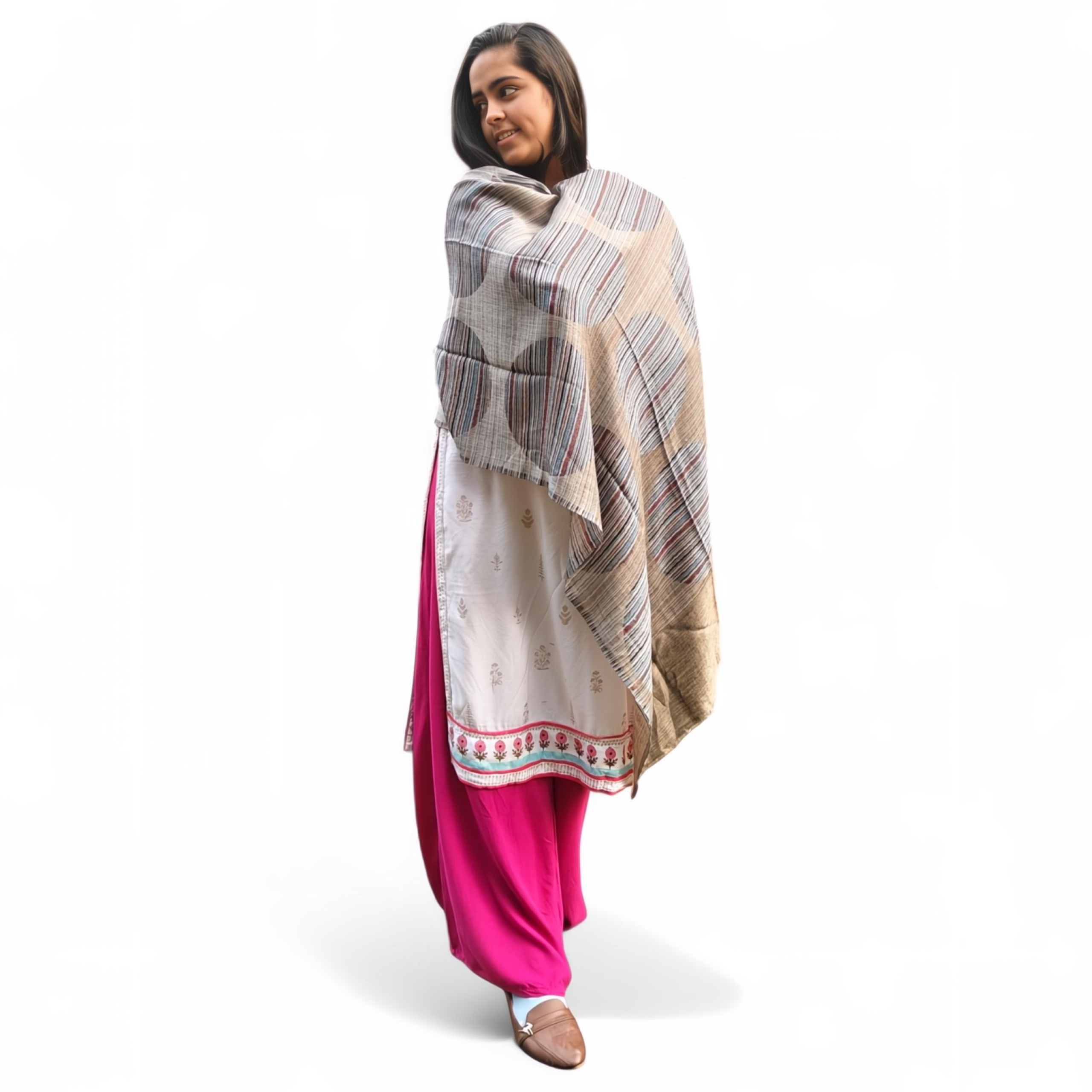 "Multicolor Wool Silk Blended Stole | Elegant Striped Design | For Women - Mojopanda Organic  Store