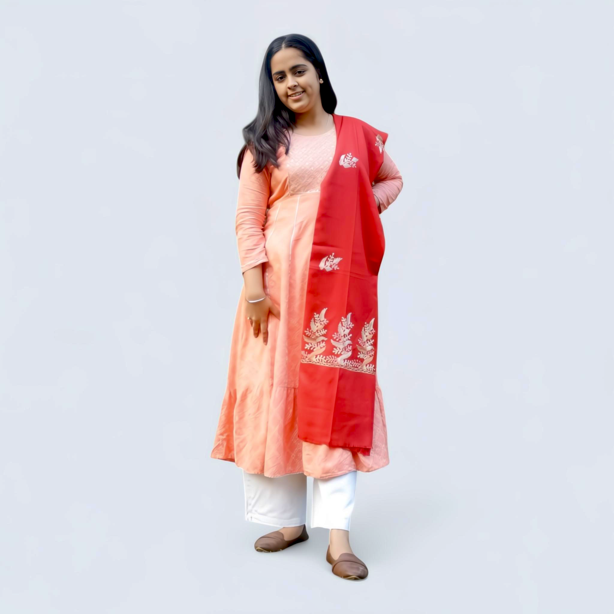 Red Embroidered Shawl – Multicolour Detailing | Premium Poly Wool - Mojopanda Organic  Store