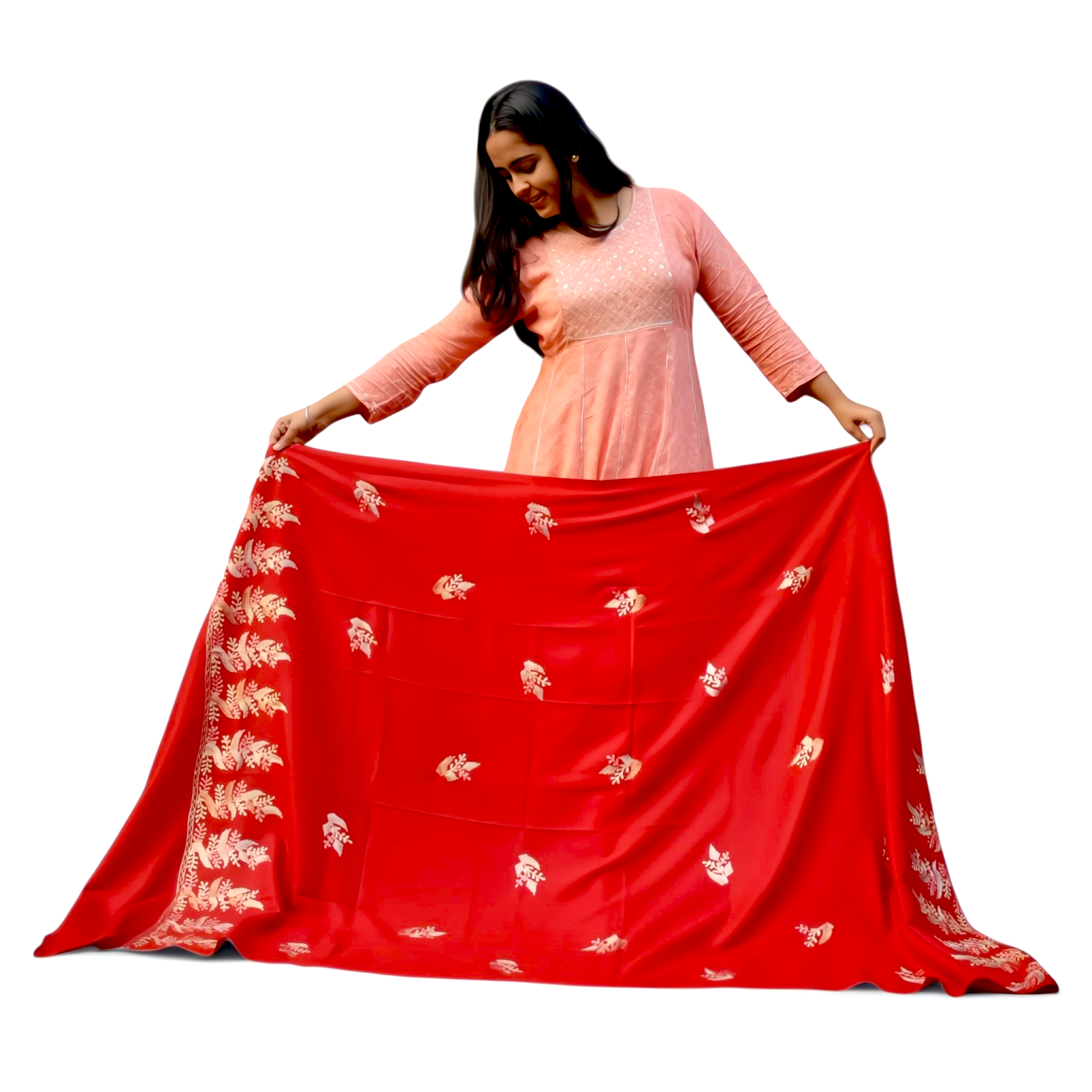 Red Embroidered Shawl – Multicolour Detailing | Premium Poly Wool - Mojopanda Organic  Store