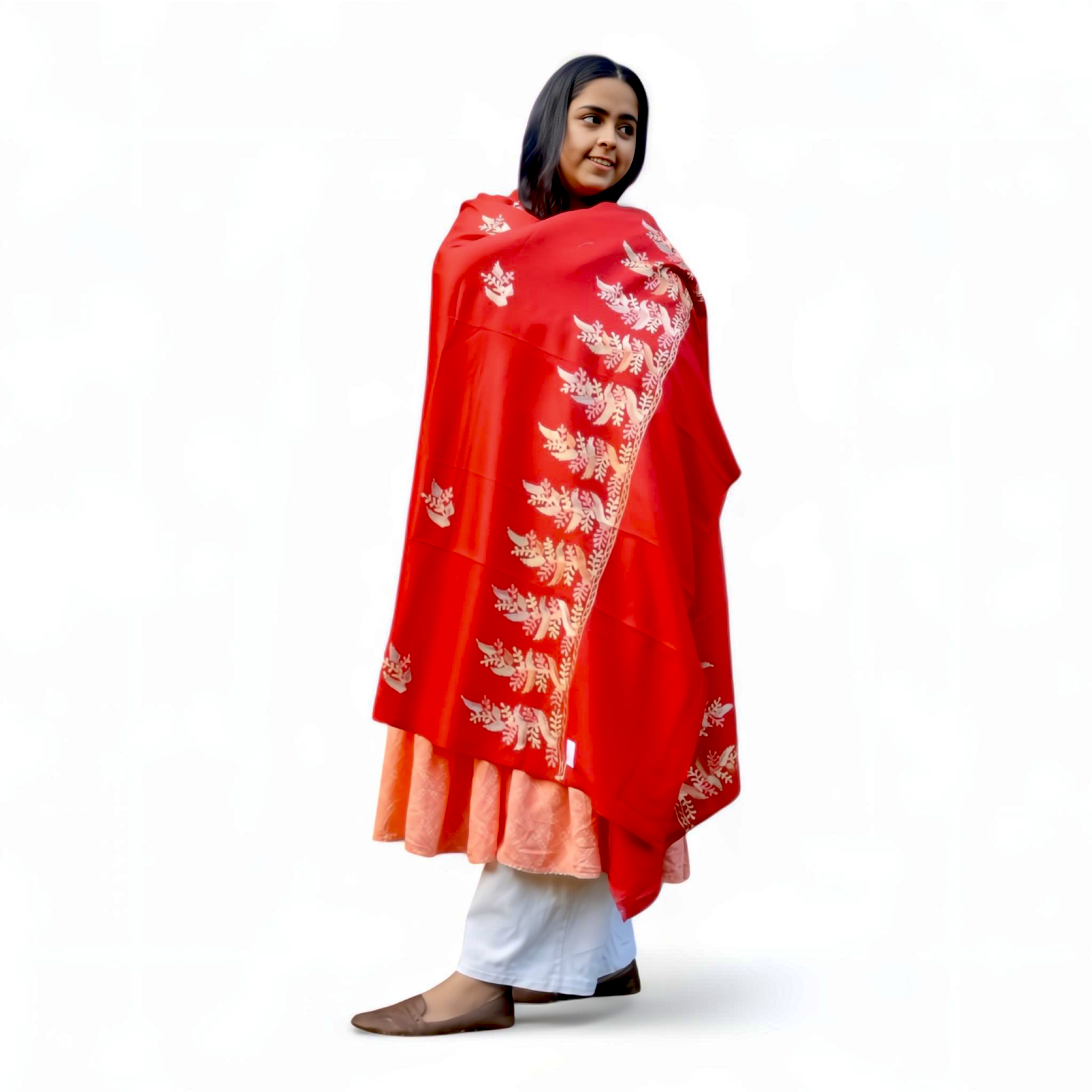 Red Embroidered Shawl – Multicolour Detailing | Premium Poly Wool - Mojopanda Organic  Store