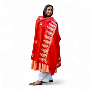 Red Embroidered Shawl – Multicolour Detailing | Premium Poly Wool - Mojopanda Organic  Store