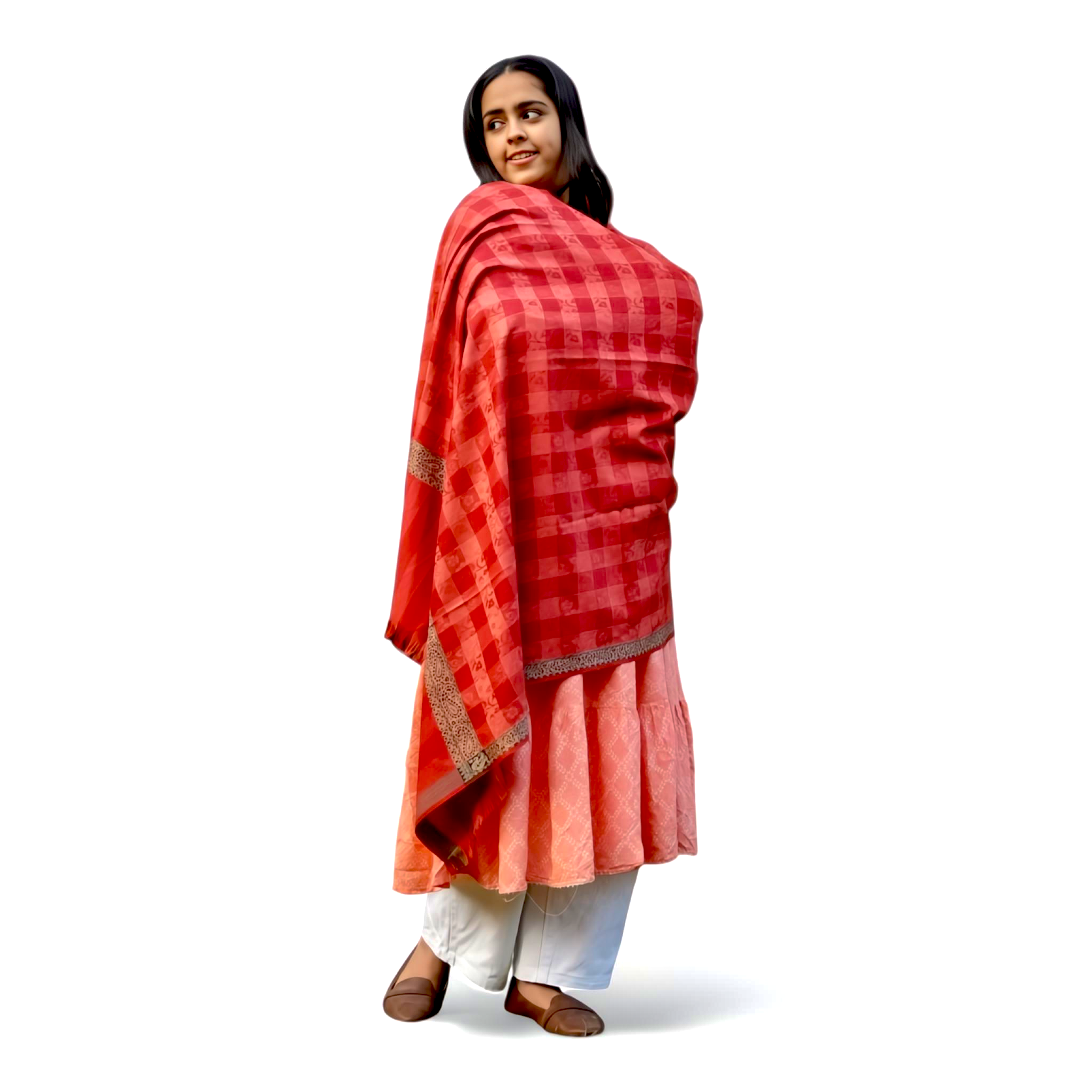 Red Poly-Wool Check Shawl – Elegant Warm Wrap for Women - Mojopanda Organic  Store