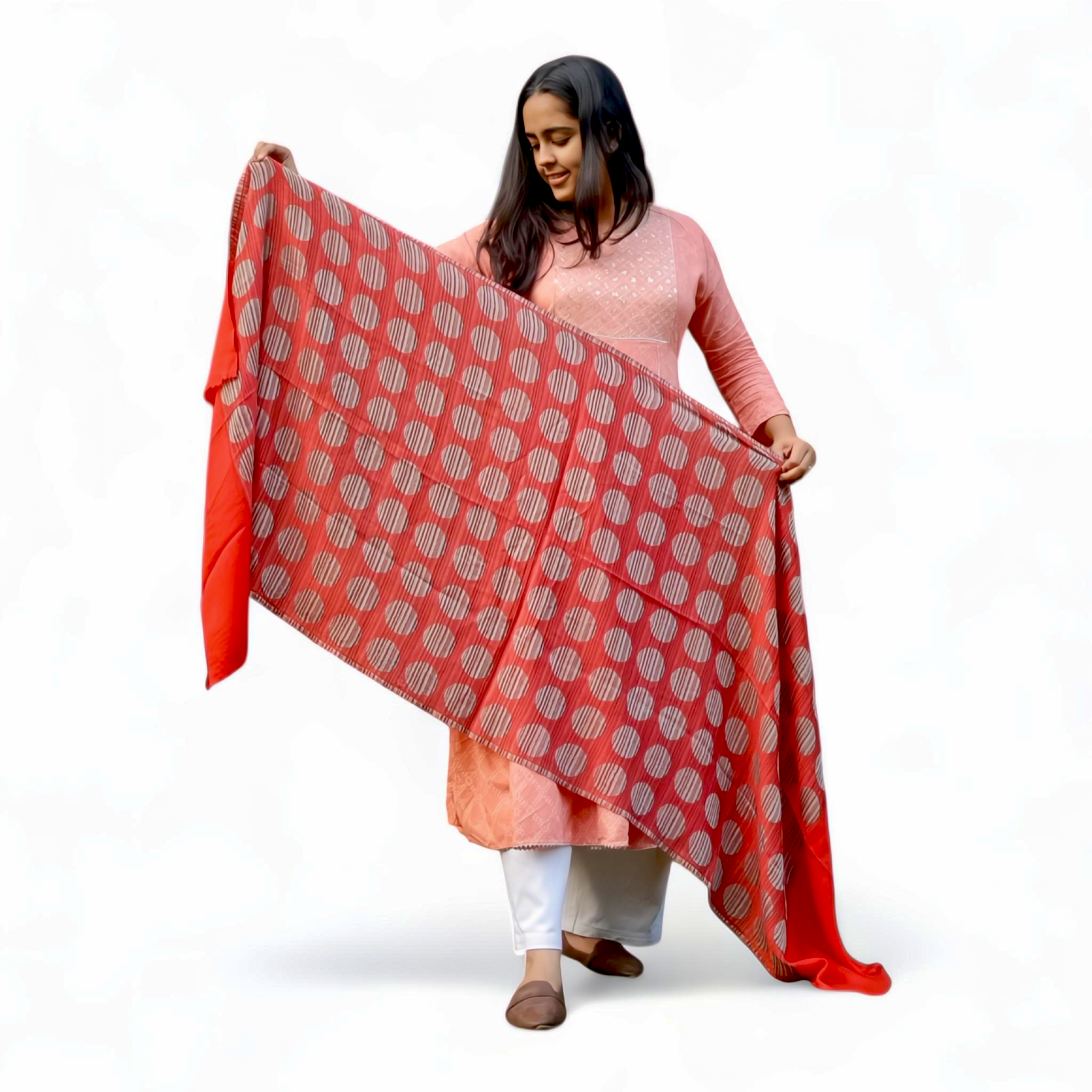 Red Multicolour Polka Wool–Silk Blended Stole - Mojopanda Organic  Store