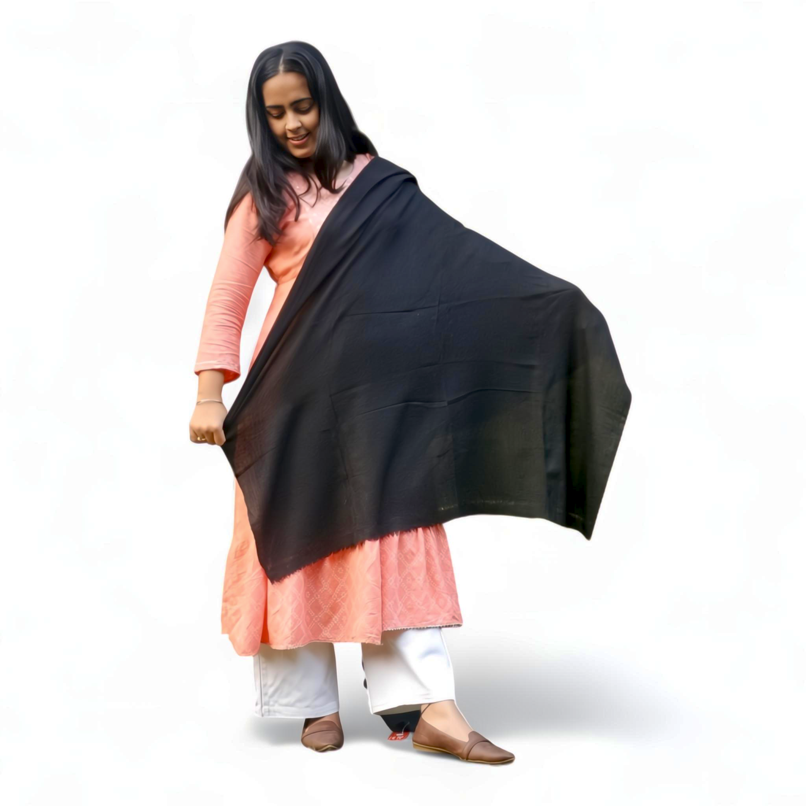 Black Wool–Silk Blend Stole | Soft, Luxurious & Lightweight | Classic Solid Design - Mojopanda Organic  Store