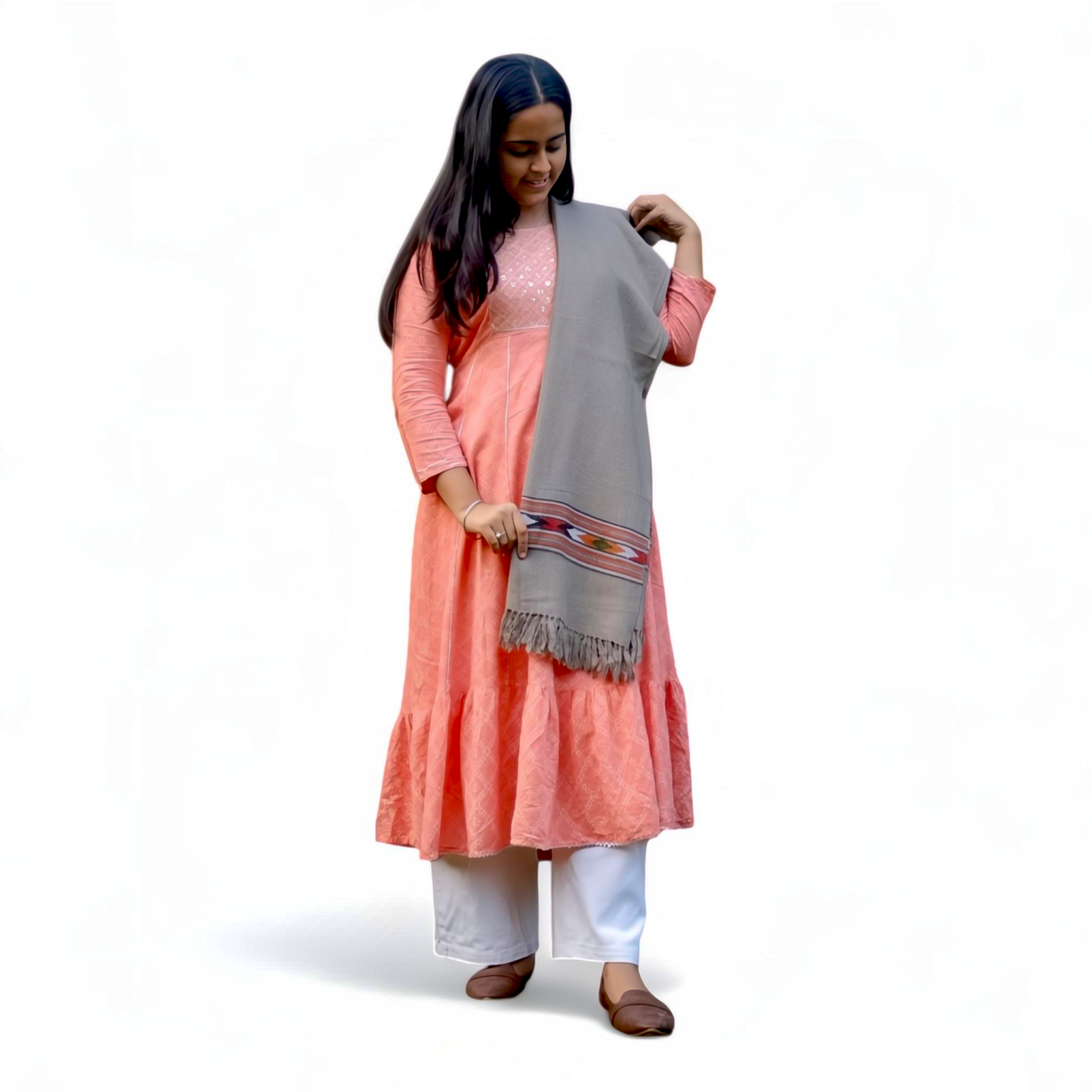 Elegant Woolen Grey Stole with Colorful Embroidery| For Women - Mojopanda Organic  Store