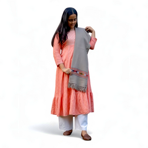 Elegant Woolen Grey Stole with Colorful Embroidery| For Women - Mojopanda Organic  Store