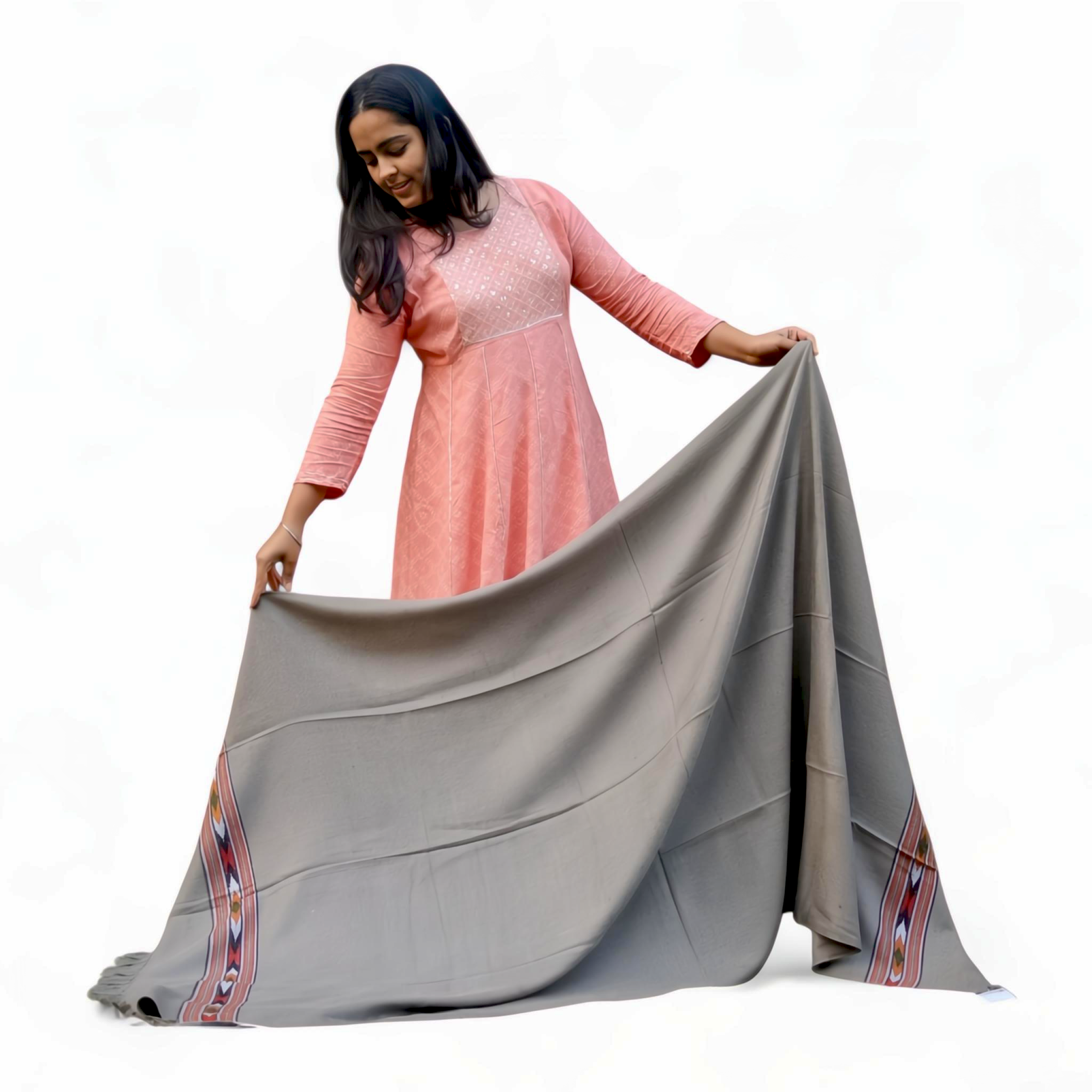 Elegant Woolen Grey Stole with Colorful Embroidery| For Women - Mojopanda Organic  Store