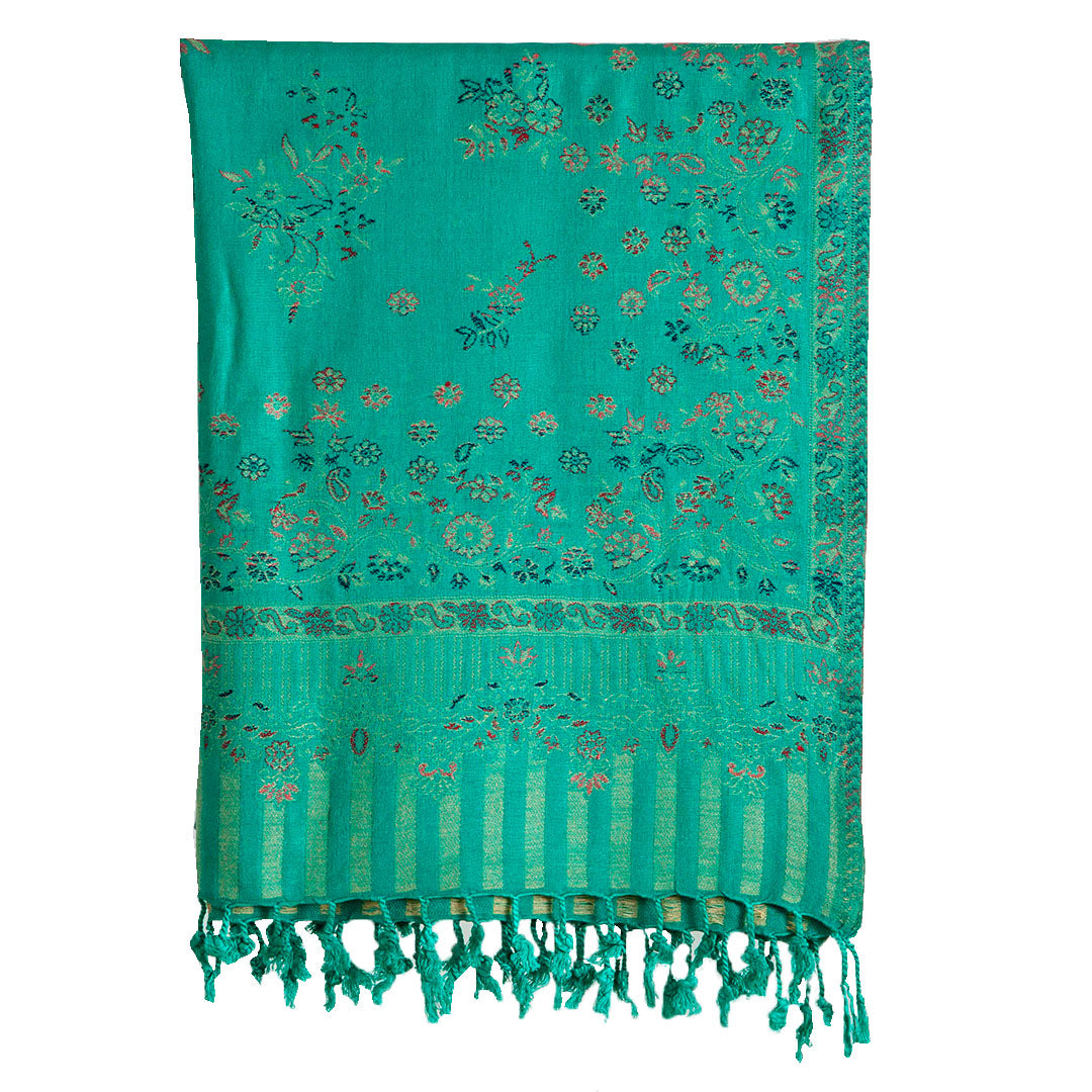 Woolen Stoles & Shawls | Green & Multi| 70x200 CM | - Mojopanda Organic  Store