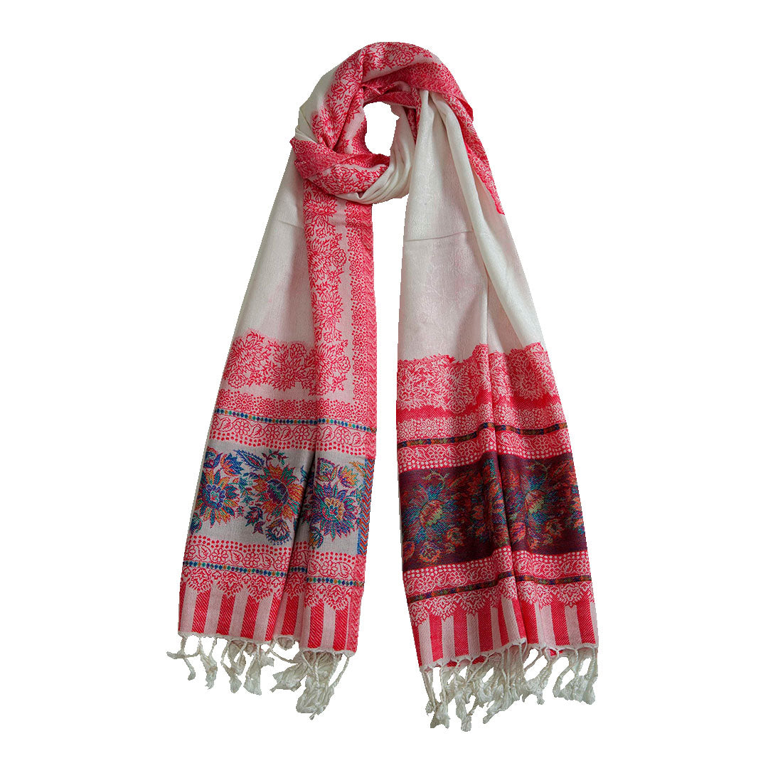 Woolen Stoles & Shawls | White & Multi | 70x210 CM | - Mojopanda Organic  Store
