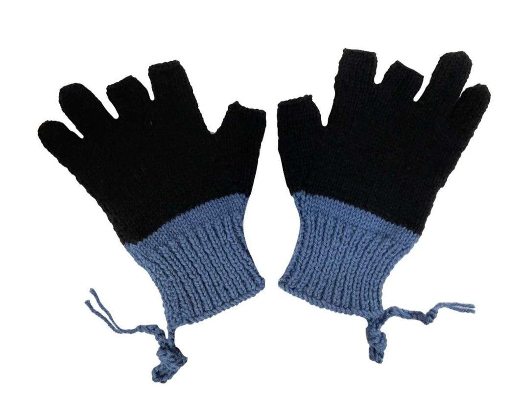 Woolen Gloves | 100 % Organic  Wool | Chambray & Black - Mojopanda Organic  Store