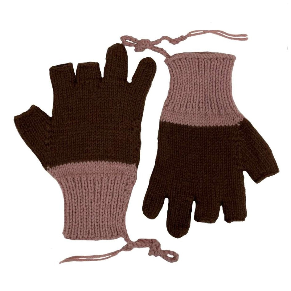 Woolen Gloves | 100 % Organic  Wool | Dark Salmon & Down Town Brown - Mojopanda Organic  Store