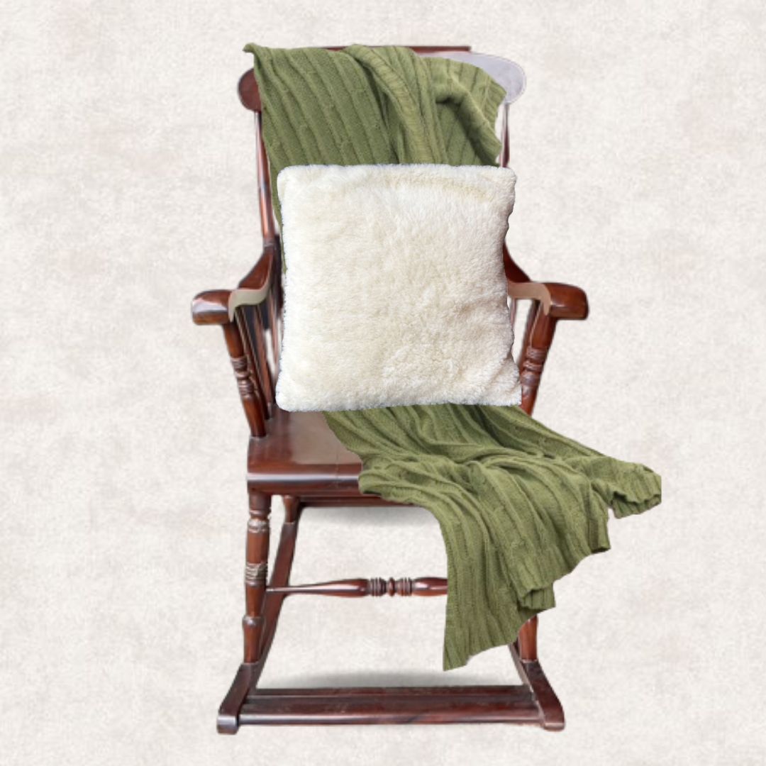 White Cushion with Sherpa Fabric  Front and Back - Mojopanda Organic  Store