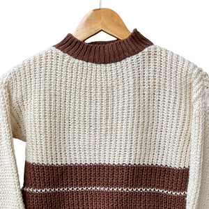 Organic Wool |  Pullover | White & Brown - Mojopanda Organic  Store