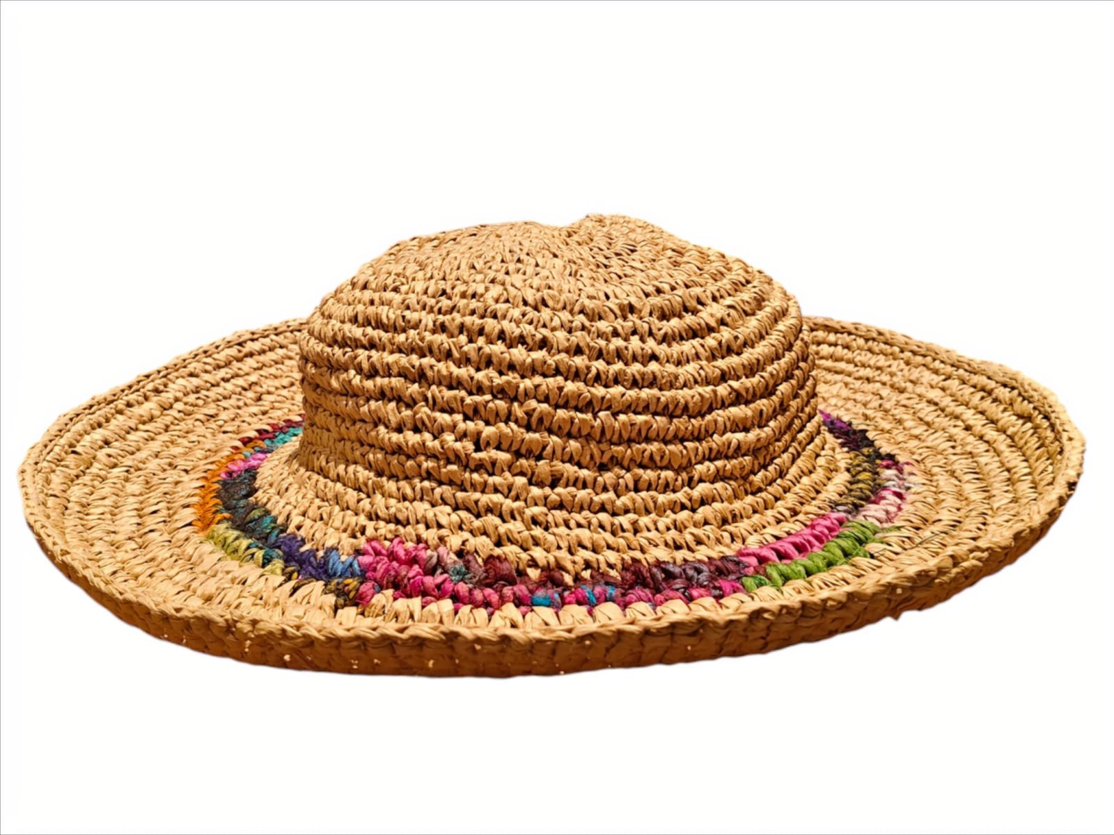 Hand-Knitted Raffia Hat/Cap with Recycled Silk Yarn Accent | 100% Paper Raffia - Mojopanda Organic  Store