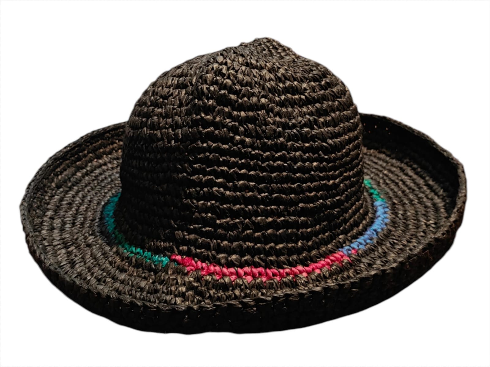 Hand-Knitted Raffia Hat/Cap with Recycled Silk Yarn Accent | 100% Paper Raffia
