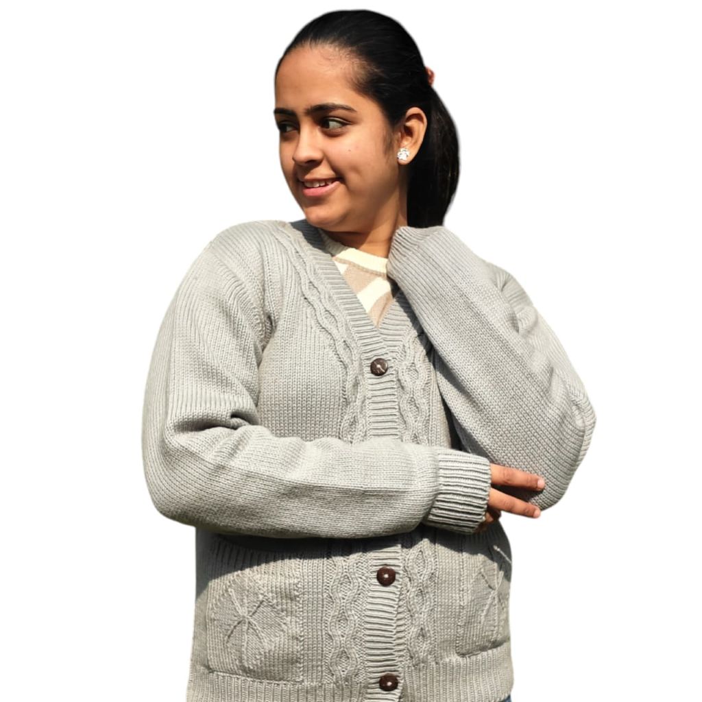 100% Wool Handcrafted Cable Knit Cardigan – Grey |