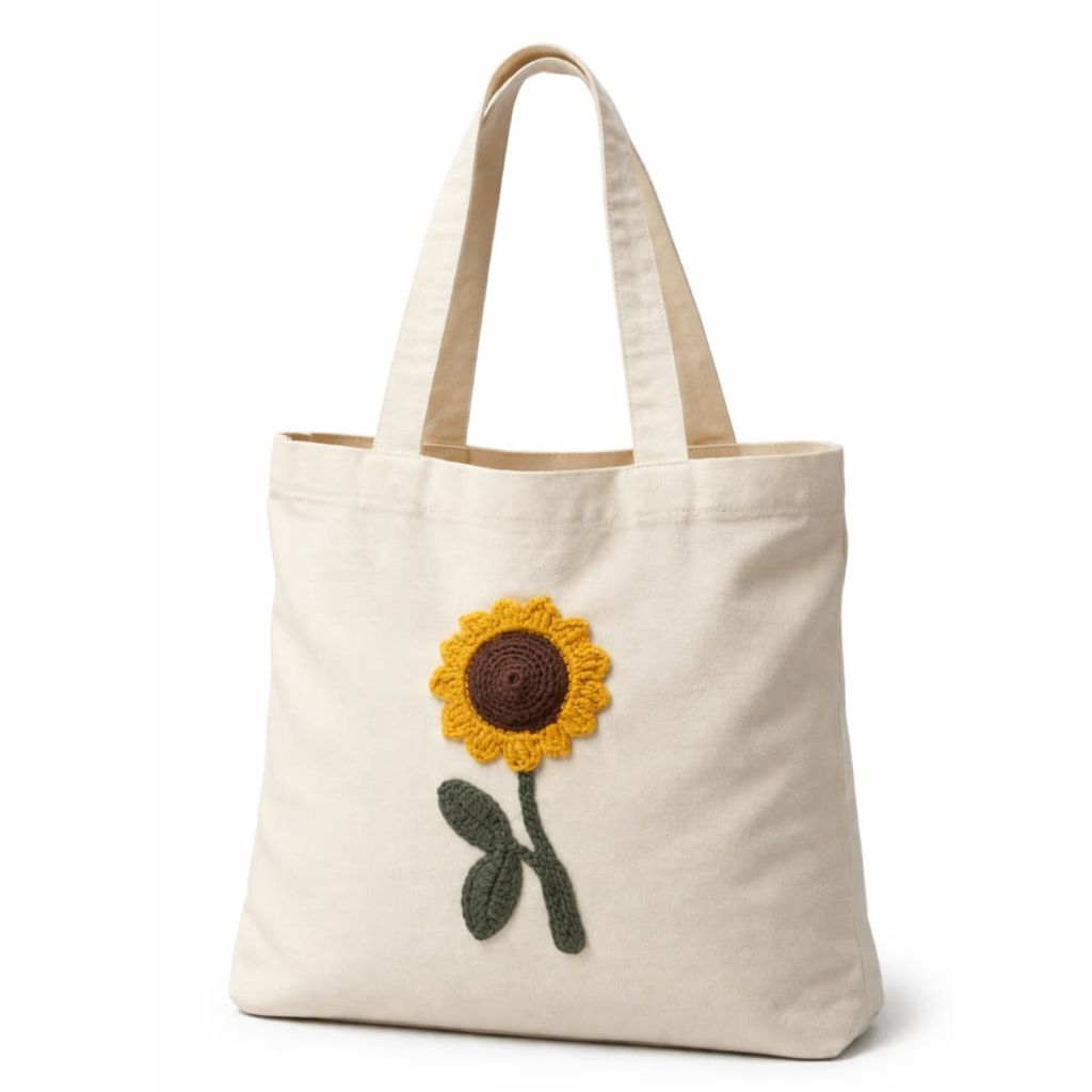 Medium Canvas Tote Bag  with Hand Crochet Emboidery | Eco-Friendly Reusable Shopping & Daily Carry Bag - Mojopanda Organic  Store