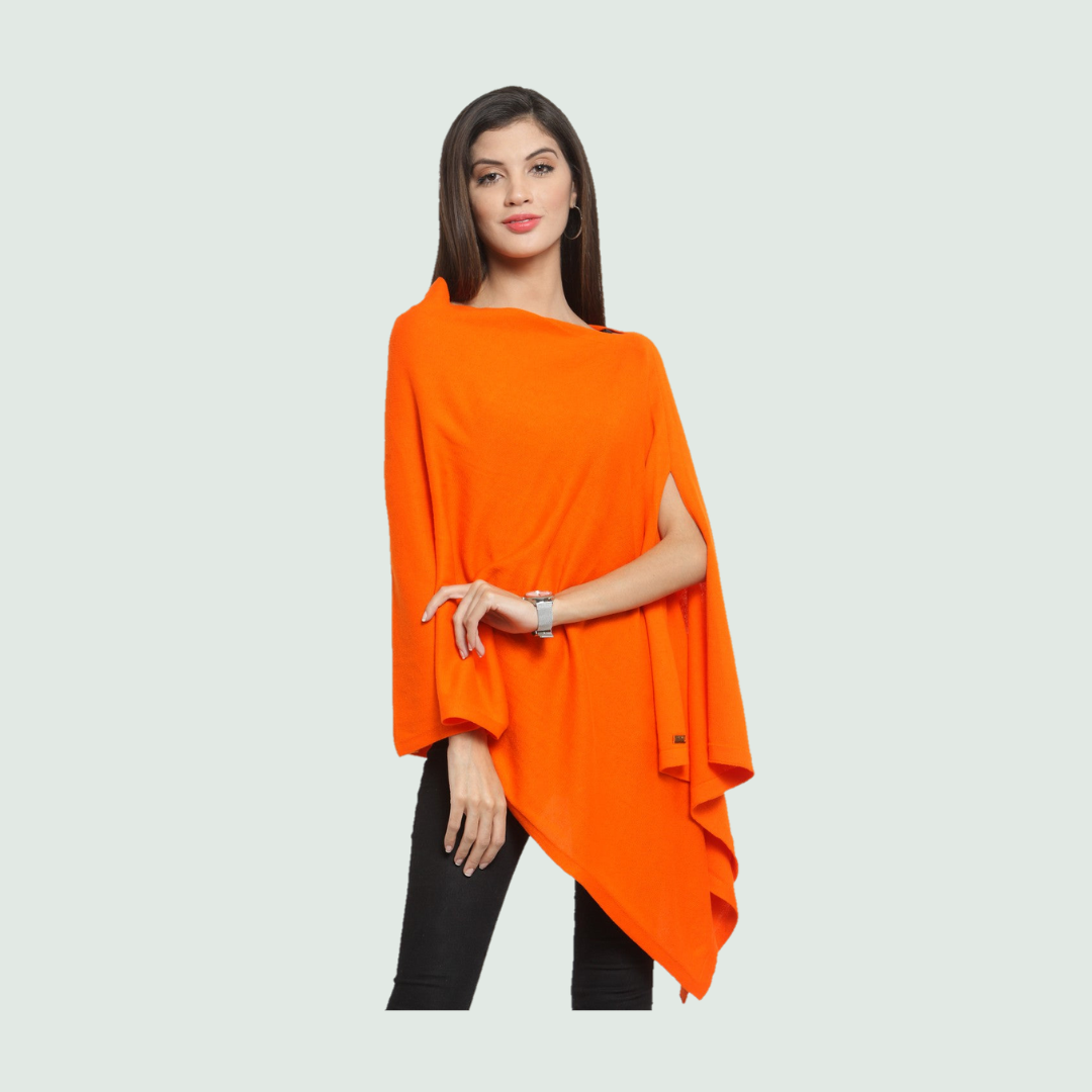 Paprika Knitted Poncho - Front View