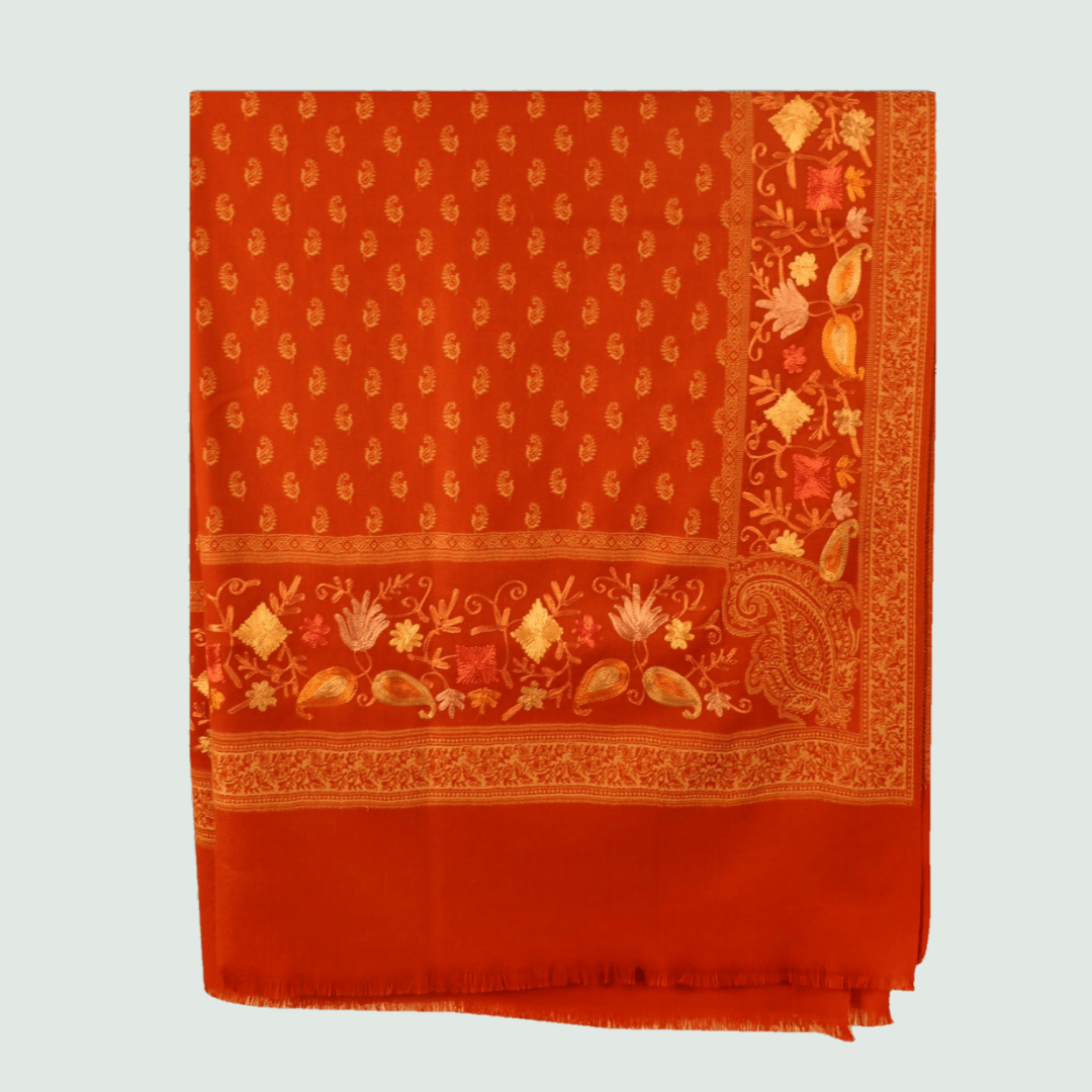 Tangerine Floral Odhani | Stoles & Shawls - Front View