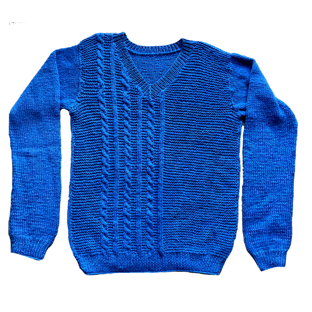 Pullover  V Neck   - Mid Blue   |  For  Men  |  100% Organic Wool - Mojopanda Organic  Store