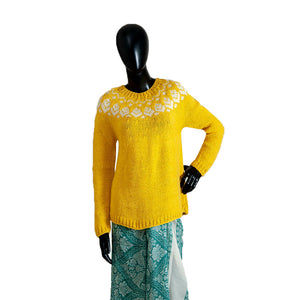 Organic Wool |  Pullover  |  Yellow & White - Mojopanda Organic  Store