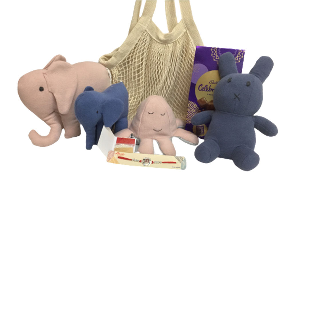 Gift Combo | Net bag | Elephant toy Pair | Reversible Octopus| Taddy | Chocolate - Mojopanda Organic  Store