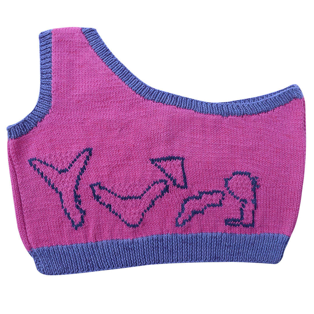 Organic Wool   |  Top with  One Shoulder | Wild Blue & Fuchsia Fedora - Mojopanda Organic  Store