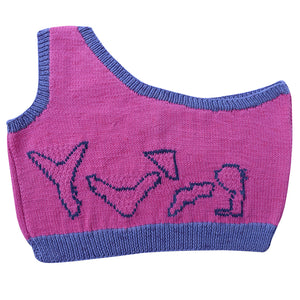 Organic Wool   |  Top with  One Shoulder | Wild Blue & Fuchsia Fedora - Mojopanda Organic  Store