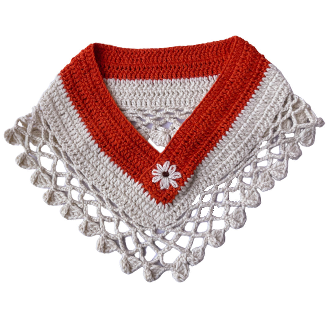 Neck  Warmers & Mufflers  |  Crochet  |  White & Orange    |  For Women  |  100% Premium  Wool - Mojopanda Organic  Store