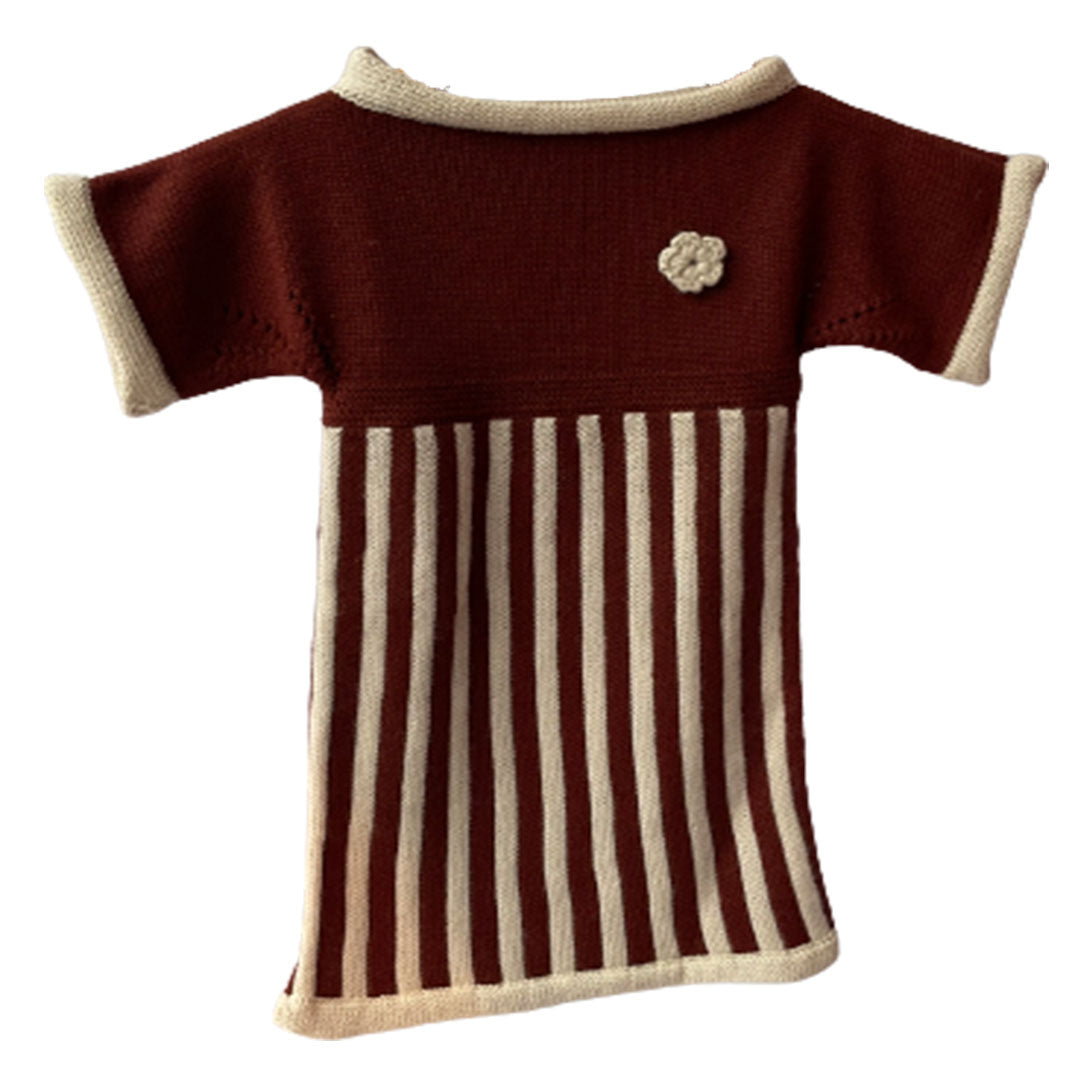 Frock Red Wine & White  | For Baby Girl | 100% Organic Wool - Mojopanda Organic  Store