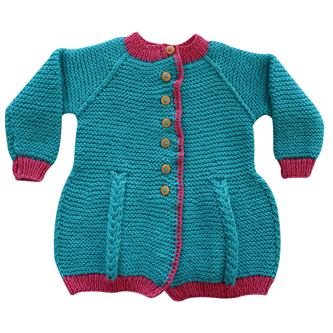 Organic Wool  |  Frock   | Easter Blue &, Pink - Mojopanda Organic  Store