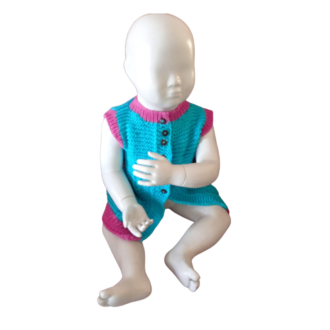 Frock Easter Blue & Pink   | 100% Organic Wool - Mojopanda Organic  Store