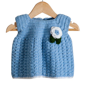 Frock Rock Blue - Crochet   | For Baby Girl |  100% Organic Wool - Mojopanda Organic  Store