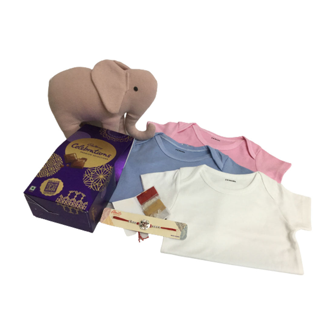 Gift Hamper Organic cotton romper 3 colors  | Elephant soft toy - Mojopanda Organic  Store