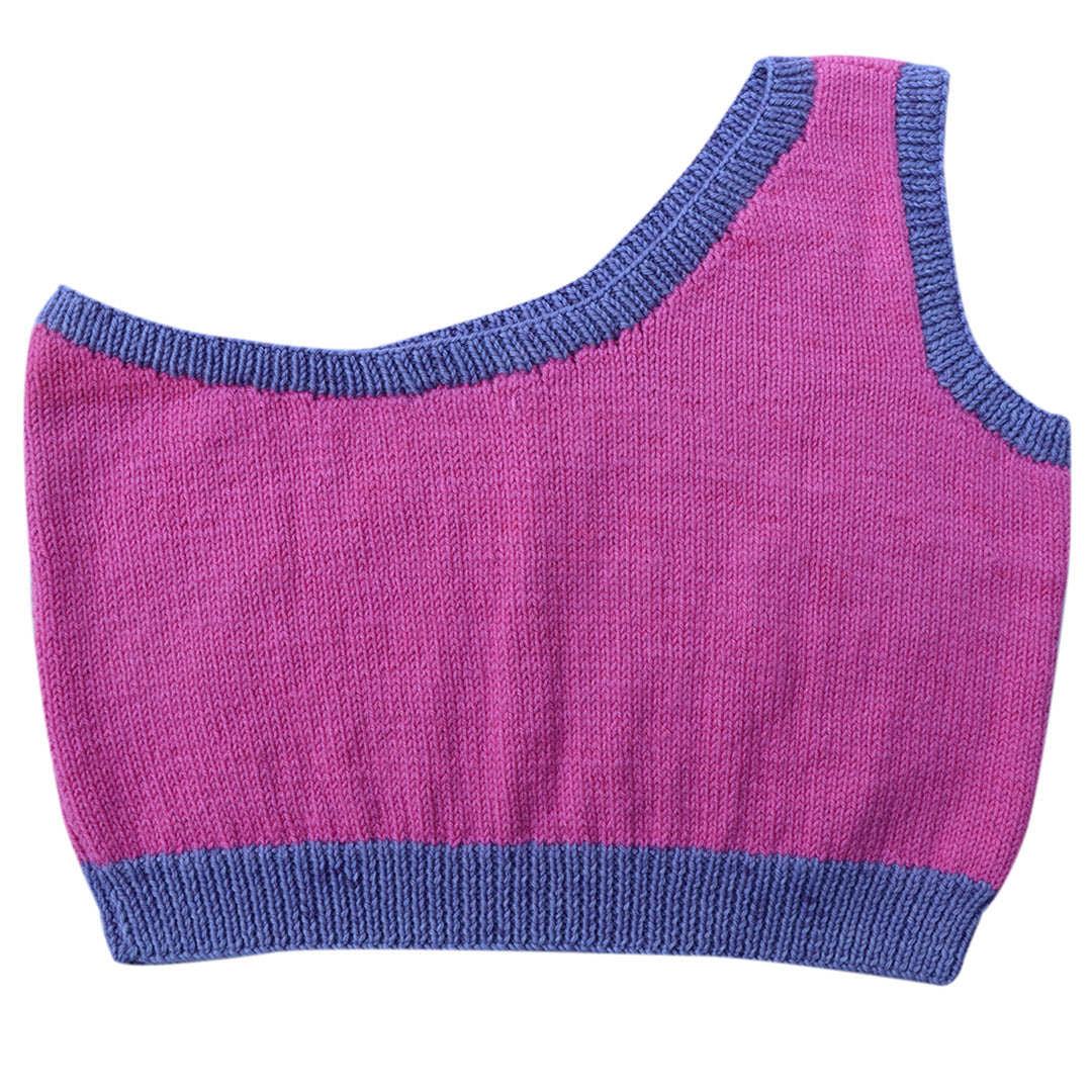 Organic Wool   |  Top with  One Shoulder | Wild Blue & Fuchsia Fedora - Mojopanda Organic  Store