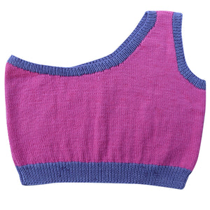 Organic Wool   |  Top with  One Shoulder | Wild Blue & Fuchsia Fedora - Mojopanda Organic  Store