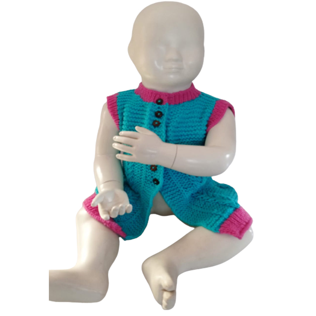 Frock Easter Blue & Pink   | 100% Organic Wool - Mojopanda Organic  Store