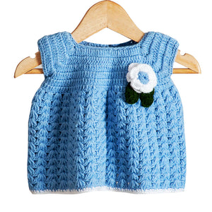 Frock Rock Blue - Crochet   | For Baby Girl |  100% Organic Wool - Mojopanda Organic  Store